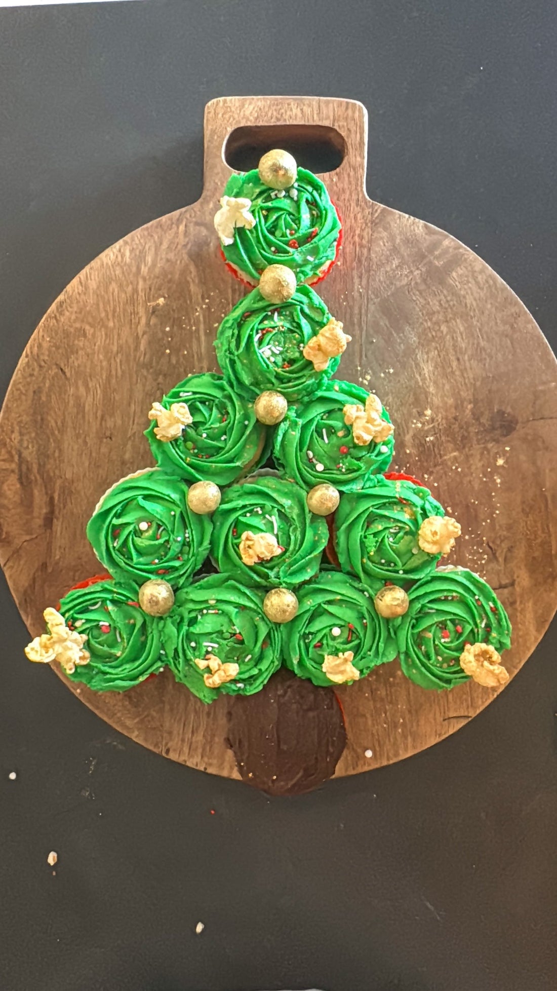 Cupcake Christmas Tree with Edible Gold Decorations