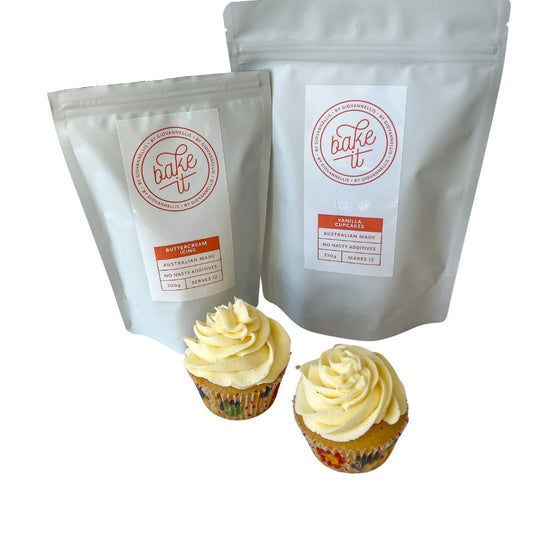 Vanilla Cupcakes with Buttercream Baking Mix - Bake it by Giovannellis